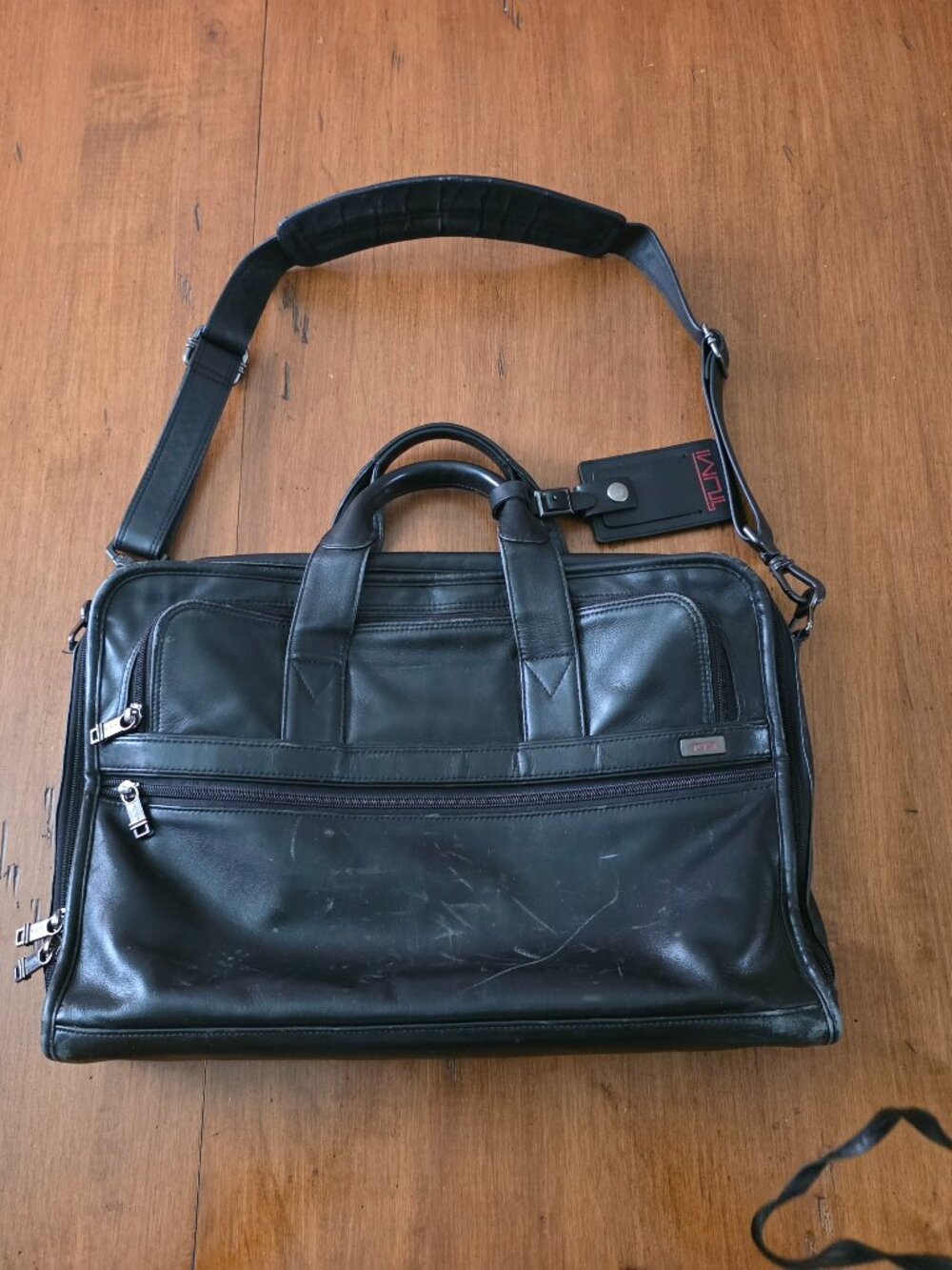 TUMI Black Leather Laptop Bag Business Briefcase